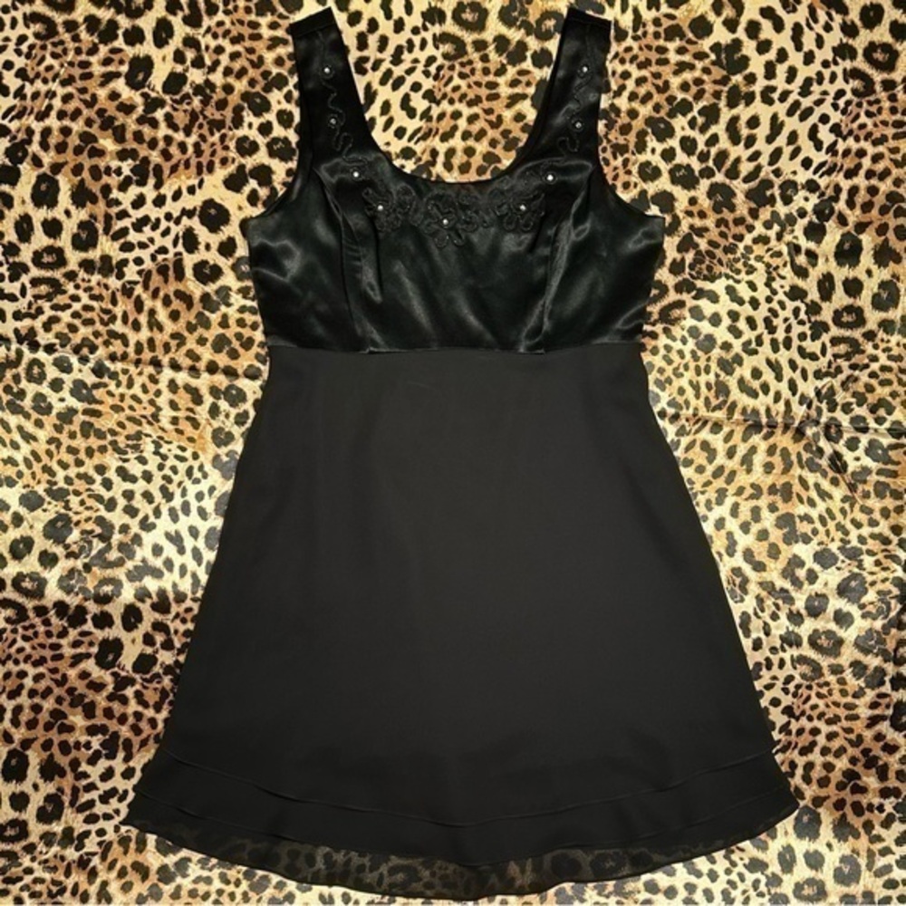 Vintage CDC Evening Black Satin & Chiffon Dress